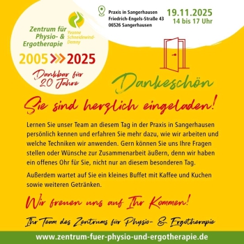 Jubiläum – 20 Jahre Zentrum für Physio- und Ergotherapie – Einladung 19.11.2025